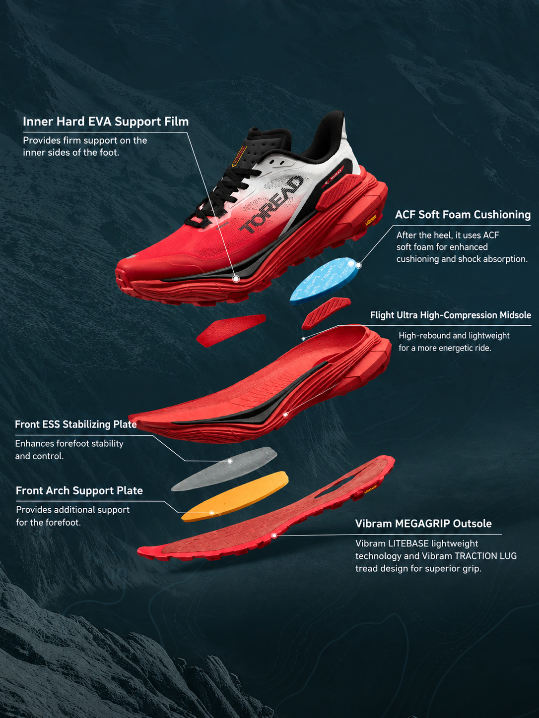 TOREAD Feiyue Pro,  Long Distance Trail Runnging Shoes VIBRAM Outsole
